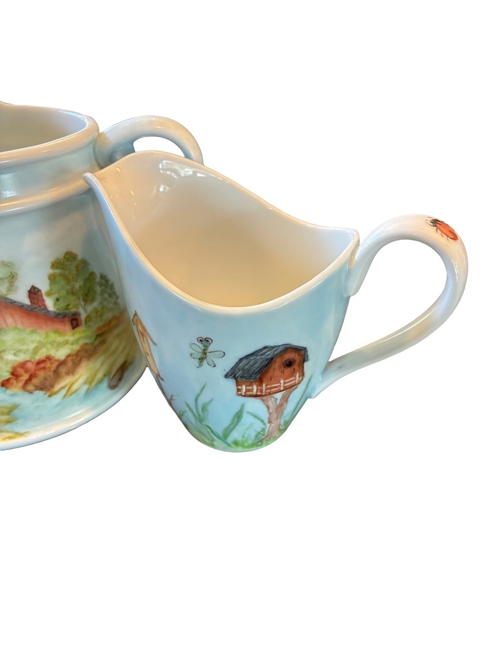 1999 Hand Painted Ceramic Tea Set Watering Can Pitcher Country Farmhouse - Picture 4 of 7